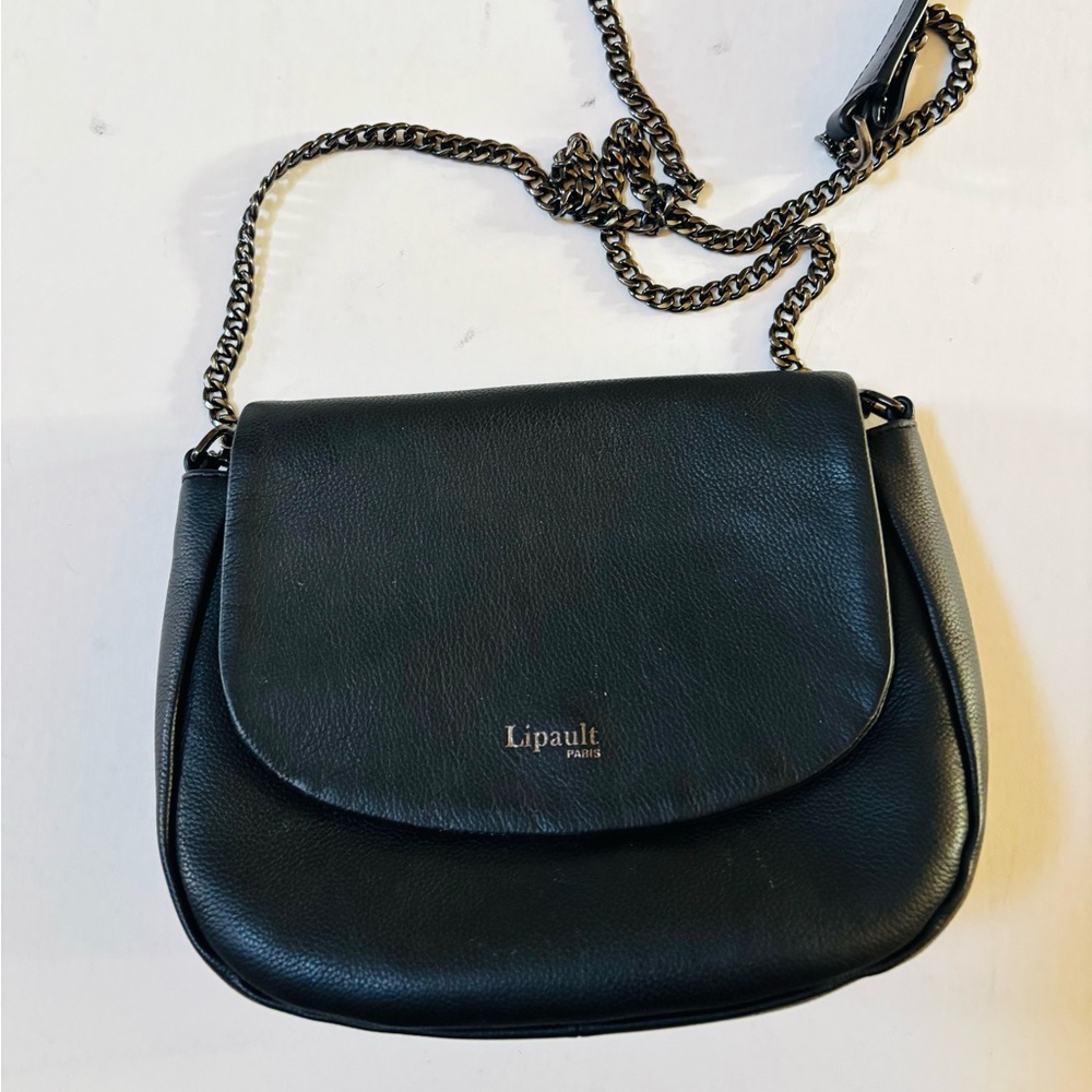 Lipault Paris Black Leather Crossbody Bag